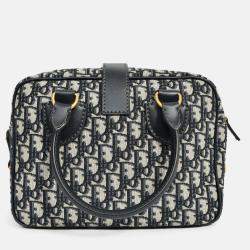Pre Owned Christian Dior 2017 Navy Oblique Jacquard Bowling Bag with Strap
