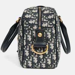 Pre Owned Christian Dior 2017 Navy Oblique Jacquard Bowling Bag with Strap