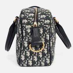 Pre Owned Christian Dior 2017 Navy Oblique Jacquard Bowling Bag with Strap