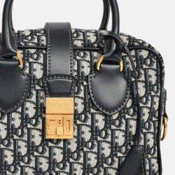 Pre Owned Christian Dior 2017 Navy Oblique Jacquard Bowling Bag with Strap