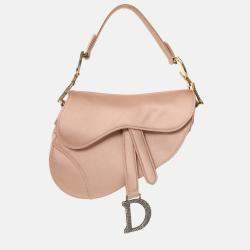 Pre Owned Christian Dior 2019 Pink Satin Crystal Embellished Mini Saddle Bag