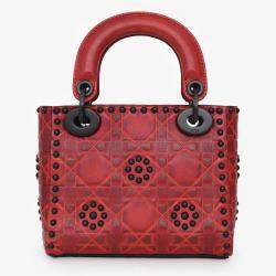 Pre Owned حقيبة ديور ليدي ديور صغیرة مثبتة جلد أحمر بمقبض علوي مع سلسلة 2018 كريستيان ديور