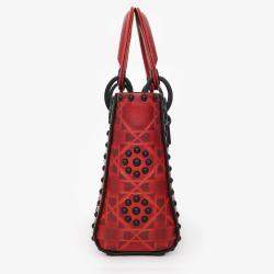 Pre Owned حقيبة ديور ليدي ديور صغیرة مثبتة جلد أحمر بمقبض علوي مع سلسلة 2018 كريستيان ديور