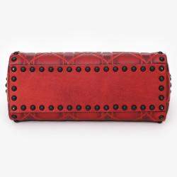 Pre Owned حقيبة ديور ليدي ديور صغیرة مثبتة جلد أحمر بمقبض علوي مع سلسلة 2018 كريستيان ديور