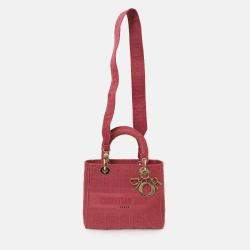 مملوكة مسبقًا حقيبة كريستيان ديور ليدي دي لايت قماش كاناج وردي متوسطة مع حزام