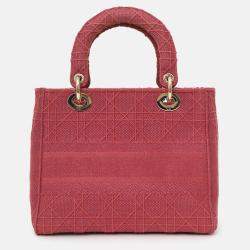 مملوكة مسبقًا حقيبة كريستيان ديور ليدي  دي لايت قماش كاناج وردي متوسطة مع حزام