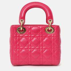 Pre Owned حقيبة كريستيان ديور كاناج جلد وردية ميني ليدي ديور مع حزام 2016