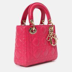 Pre Owned حقيبة كريستيان ديور كاناج جلد وردية ميني ليدي ديور مع حزام 2016