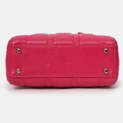 Pre Owned حقيبة كريستيان ديور كاناج جلد وردية ميني ليدي ديور مع حزام 2016