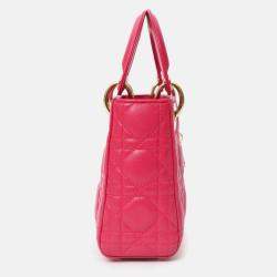 Pre Owned حقيبة كريستيان ديور كاناج جلد وردية ميني ليدي ديور مع حزام 2016