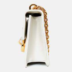 Pre Owned Christian Dior White Leather '30 Montaigne East-West' Crossbody Bag with Chain