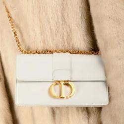 Pre Owned Christian Dior White Leather '30 Montaigne East-West' Crossbody Bag with Chain