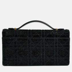 Pre Owned حقيبة كريستيان ديور 2023 صغيرة مزينة بالخرز الأسود \"ماي ديور\" مع سلسلة