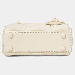 Pre Owned حقيبة ديور ليدي ميكرو 2022 جلد عجل كاناج أبيض بلون غير لامع بزخرفة ماسية كريستيان ديور