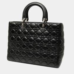 Pre Owned Dior Black Large Lambskin Cannage Lady Dior