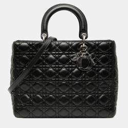 Pre Owned Dior Black Large Lambskin Cannage Lady Dior