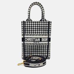Pre Owned Dior Black White Fabric Book Tote Mini Phone Bag