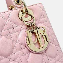 Pre Owned Dior Pink Leather Cannage Lady Bag Medium