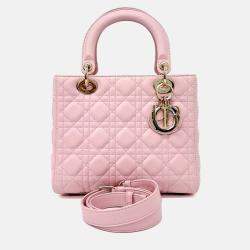 Pre Owned Dior Pink Leather Cannage Lady Bag Medium