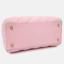 Pre Owned Dior Pink Leather Cannage Lady Bag Medium