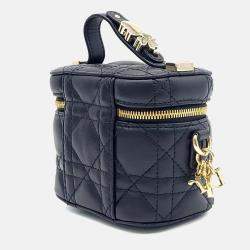 Pre Owned Dior Black Leather Cannage Micro Vanity