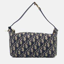 Pre Owned Dior Navy Blue Fabric Oblique Travel Nomade Pouch Medium
