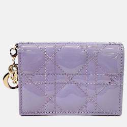 مملوكة مسبقًا Dior Purple Patent Leather Patent Cannage Card Holder