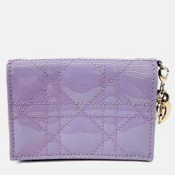 مملوكة مسبقًا Dior Purple Patent Leather Patent Cannage Card Holder