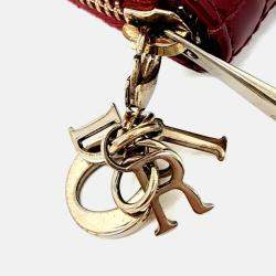 مملوكة مسبقًا Dior Red Patent Leather Patent Cannage Card Holder