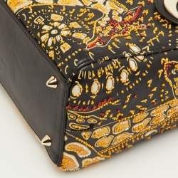 Pre Owned  حقيبة يد ديور ليدي ديور متوسطة جلد أسود مطرزة بالحيوانات