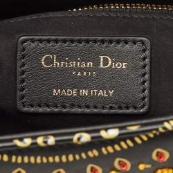 Pre Owned حقيبة يد ديور ليدي ديور متوسطة جلد أسود مطرزة بالحيوانات