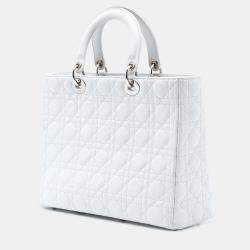 Pre Owned حقيبة ديور ليدي كاناج جلد خروف أبيض كبير