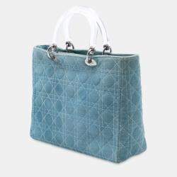 Pre Owned حقيبة يد ديور كاناج دينيم أزرق كبير بمقابض أكريليك ليدي ديور