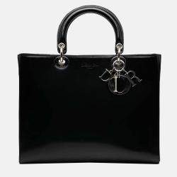 Pre Owned Dior Black Large Patent Lady Dior