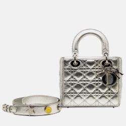 Pre Owned Dior Silver Small Metallic Grained Calfskin Cannage My ABCDior Lady Dior