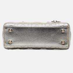 Pre Owned Dior Silver Small Metallic Grained Calfskin Cannage My ABCDior Lady Dior