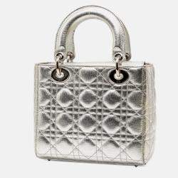 Pre Owned Dior Silver Small Metallic Grained Calfskin Cannage My ABCDior Lady Dior