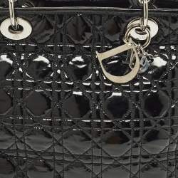 Pre Owned Dior Soft lady Dior Black Cannage Patent Leather Tote