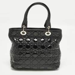 Pre Owned Dior Soft lady Dior Black Cannage Patent Leather Tote