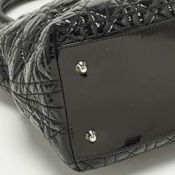 Pre Owned Dior Soft lady Dior Black Cannage Patent Leather Tote