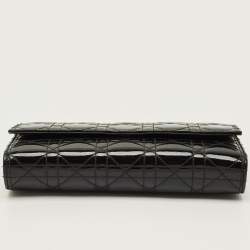 مملوكة مسبقًا حقيبة كلتش ديور ليدي ديور سلسلة جلد لامع كاناج أسود