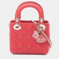 مملوكة مسبقًا Christian Dior Dior Lady Mini Heart Cannage Handbag  Leather  Red