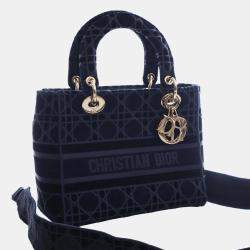 Pre Owned حقيبة يد ديور ليدي دي لايت متوسطة مخمل كاناج زرقاء.