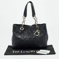 Pre Owned حقيبة يد ديور سوفت ليدي ديور صغيرة جلد كاناج أسود