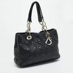 Pre Owned حقيبة يد ديور سوفت ليدي ديور صغيرة جلد كاناج أسود