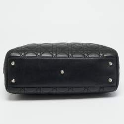 Pre Owned حقيبة يد ديور سوفت ليدي ديور صغيرة جلد كاناج أسود