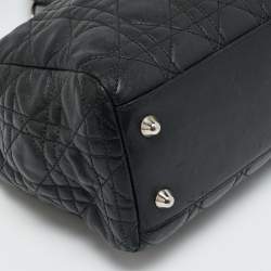 Pre Owned حقيبة يد ديور سوفت ليدي ديور صغيرة جلد كاناج أسود