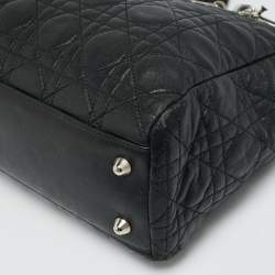 Pre Owned حقيبة يد ديور سوفت ليدي ديور صغيرة جلد كاناج أسود