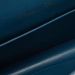 Pre Owned Dior Teal Blue Cannage Patent Leather Lady Dior Wallet On Chain