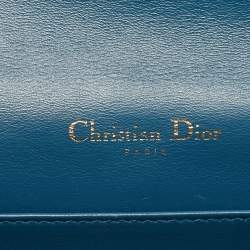 Pre Owned Dior Teal Blue Cannage Patent Leather Lady Dior Wallet On Chain